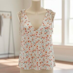 Amanda Uprichard 100% Silk Cami‎ Tank Top Tie Shoulder Floral Romantic Sz XS